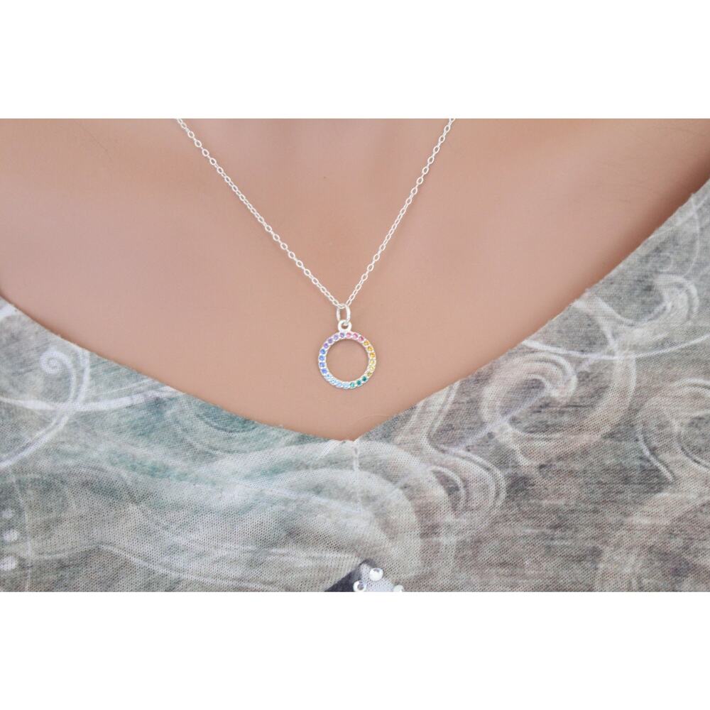 Sterling Silver Rainbow Circle with Nano Gems Necklace